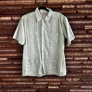 Guayabera Yucateca Vintage 60s Light Green Mexican Wedding Shirt